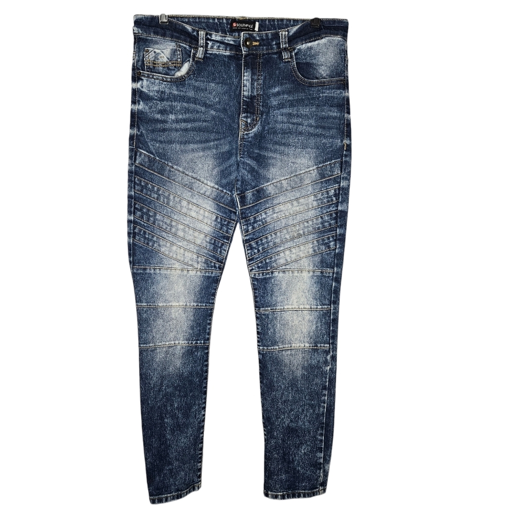 South Pole Skinny Acid Wash Moto Biker Jeans Men's size 34x30‎